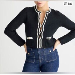NWT J. Crew Black Sweater Jacket with White Contrast Trim